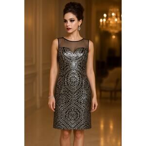 Adrianna Papell Silver
 Sequined Cocktail Dress - Size 12